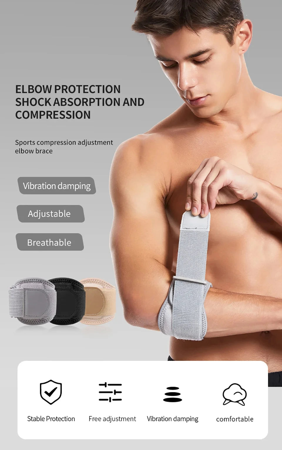 1Pcs Elbow Braces for Tendonitis,Tennis Golf Elbow Forearm Brace Strap and Compression Pad,Wraps Elbow Support Band Relieve Pain
